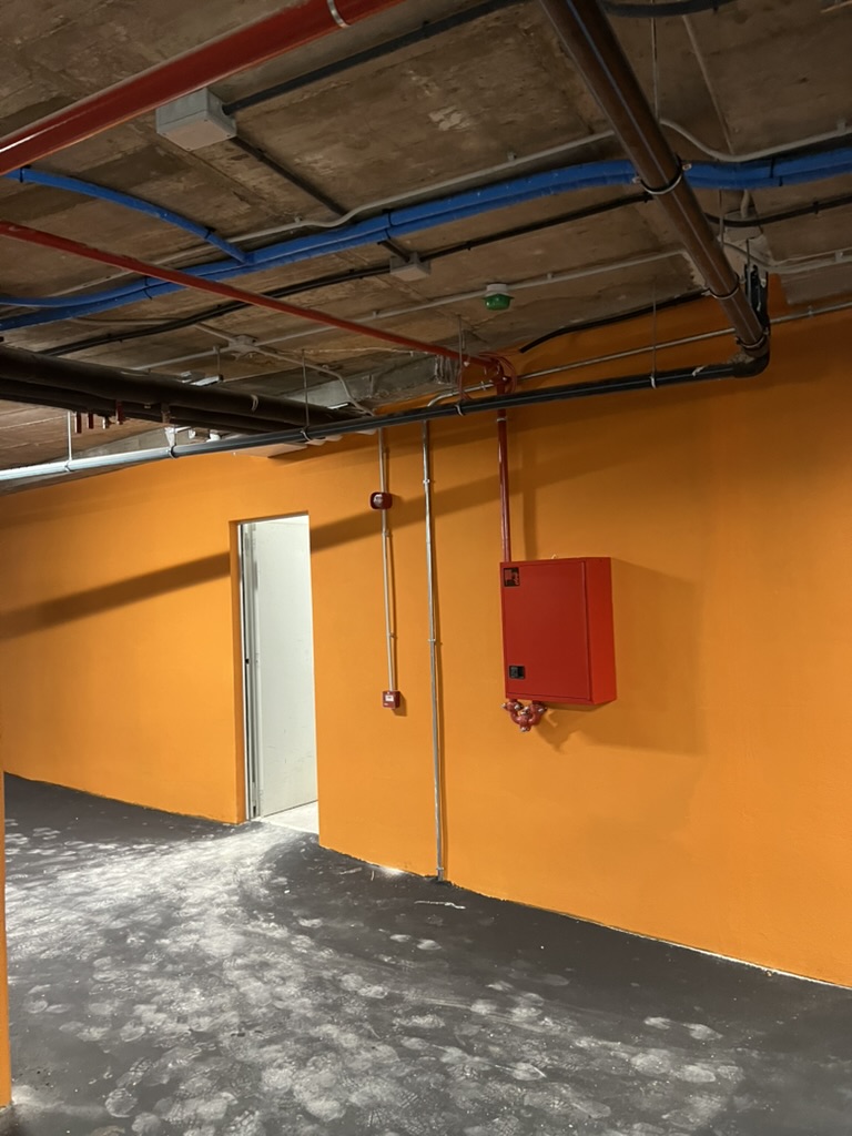 Pulsador de alarma y sirena instalados